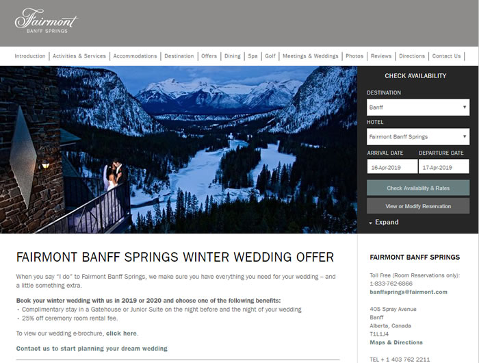 Fairmont Banff winter wedding offer