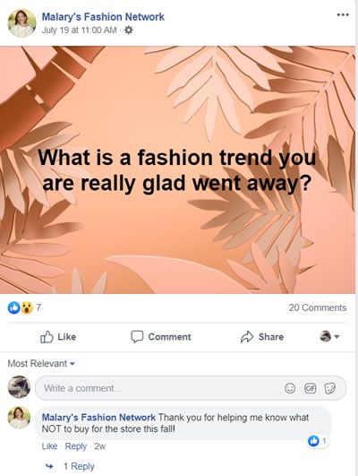 Malary's Fashion Facebook Post