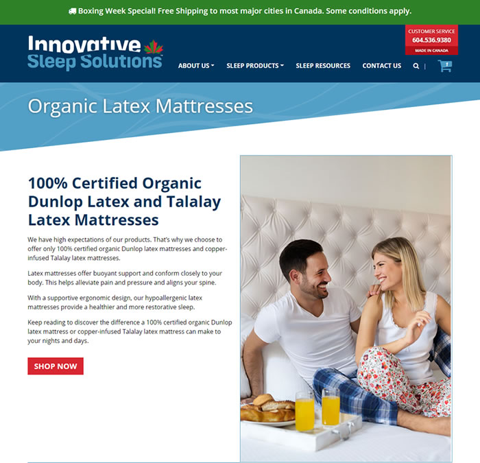 landing page for organic latex mattresses