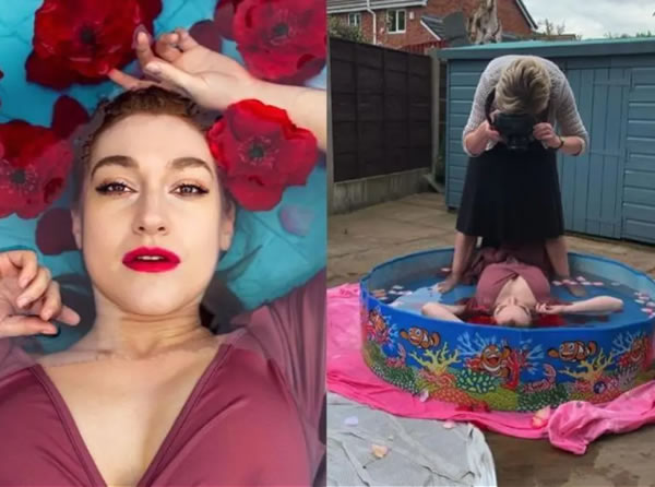 Fake Instagram Influencer using kiddy pool for photos